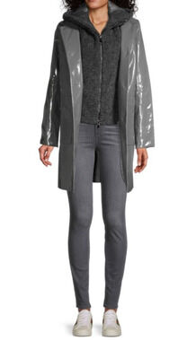 NWT Jane Post Raincoat Slicker Gray removable Faux Fur Vest Medium